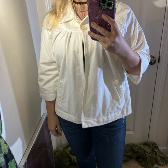 CROFT & BARROW CREAM CAPE BLAZER JACKET WARM XL TOP SHIRT BLOUSE POCKETS EUC - Picture 2 of 16